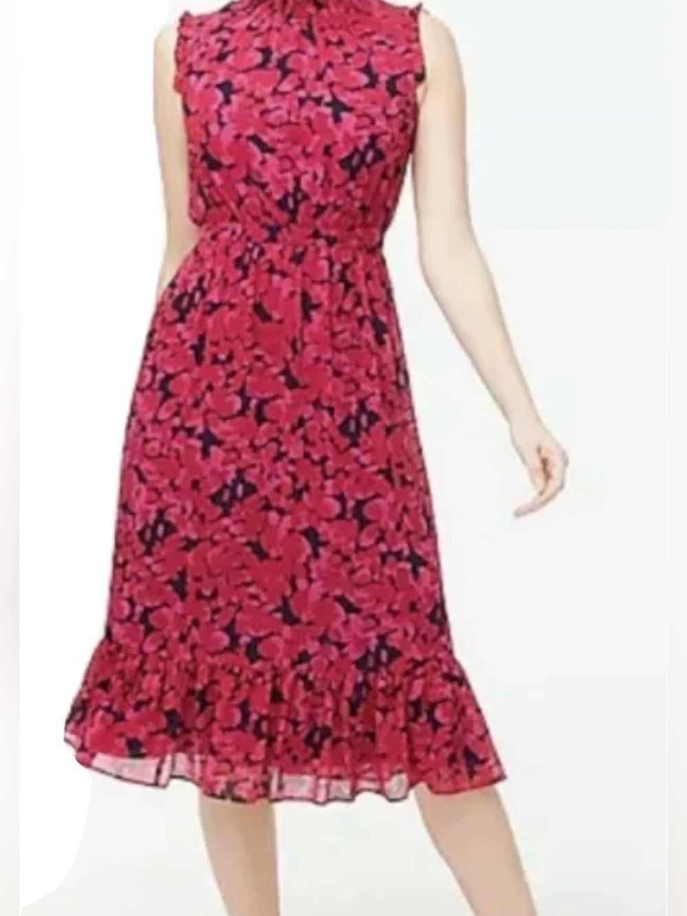 J. Crew Factory Smocked Neck Floral Midi Dress with Ruffle Hem Size 2